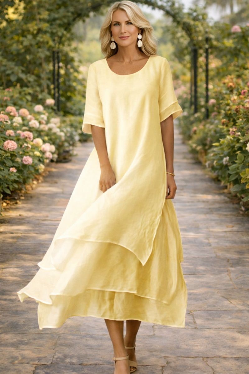 Layered Hem Relaxed Maxi Dress in Yellow — VerolynBoutique