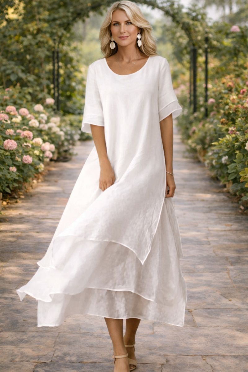 Layered Hem Relaxed Maxi Dress in White — VerolynBoutique