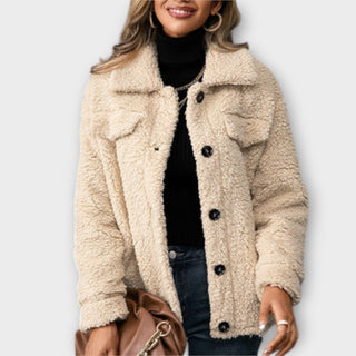 Flap Pocket Teddy Jacket in Beige — VerolynBoutique