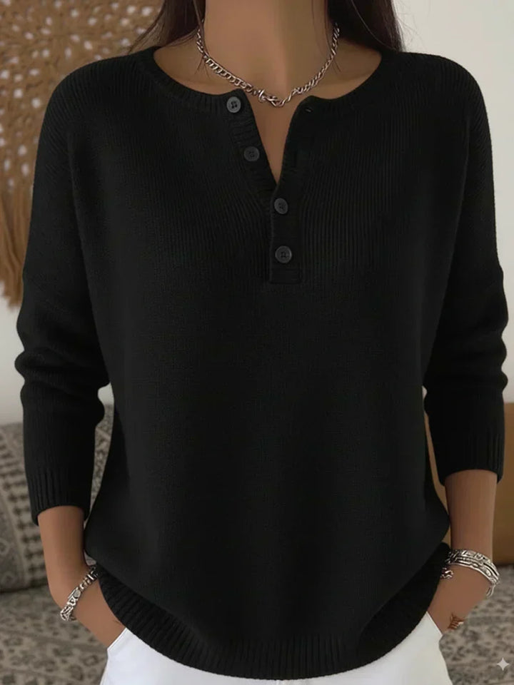 Verolyn henley button knit jumper in black