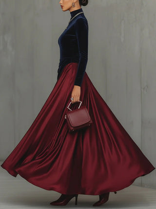 Velvet and Satin Maxi Dress in Navy &amp; Burgundy — VerolynBoutique