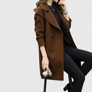 Longline Double-Breasted Lapel Coat in Brown — VerolynBoutique