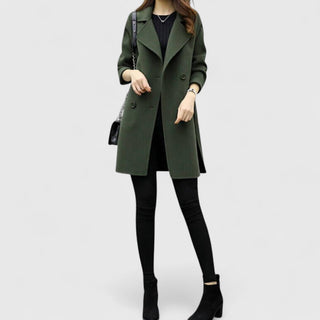 Longline Double-Breasted Lapel Coat in Olive — VerolynBoutique