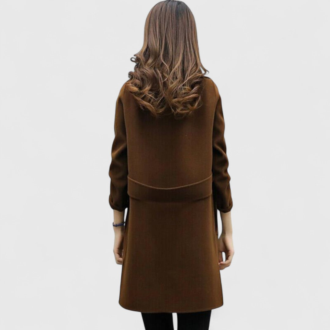 Longline Double-Breasted Lapel Coat in Olive — VerolynBoutique