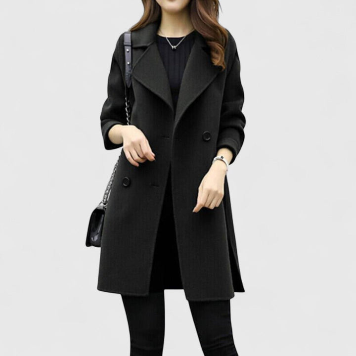 Longline Double-Breasted Lapel Coat in Black — VerolynBoutique