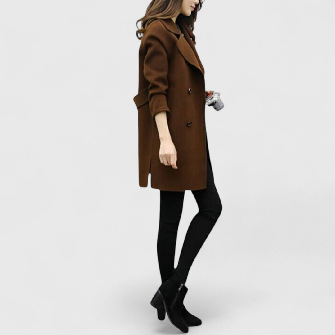 Longline Double-Breasted Lapel Coat in Olive — VerolynBoutique