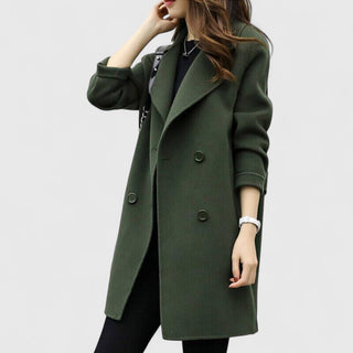 Longline Double-Breasted Lapel Coat in Olive — VerolynBoutique