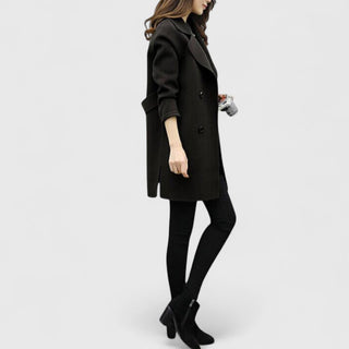 Longline Double-Breasted Lapel Coat in Olive — VerolynBoutique