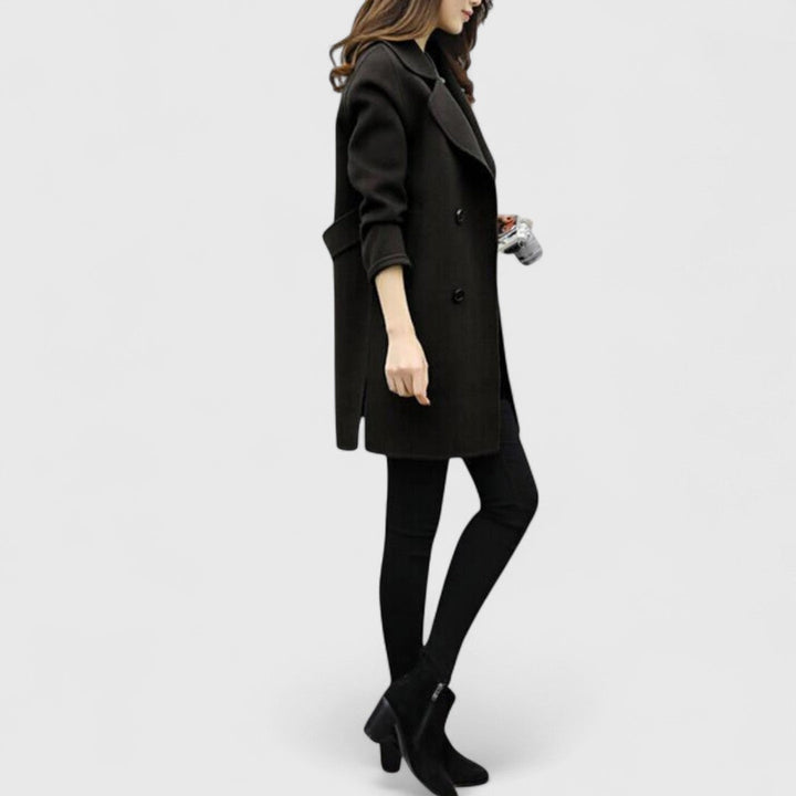 Longline Double-Breasted Lapel Coat in Olive — VerolynBoutique
