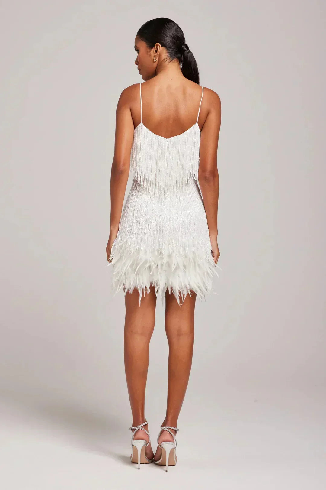 Feather Trim Mini Dress in White — VerolynBoutique