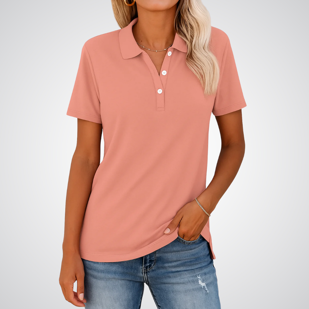 Short Sleeve Cotton Polo Shirt in Light Pink — VerolynBoutique