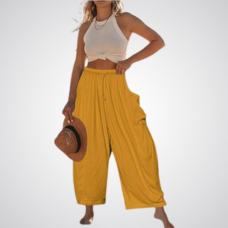 Cotton Linen Wide Leg Trousers in Yellow — VerolynBoutique