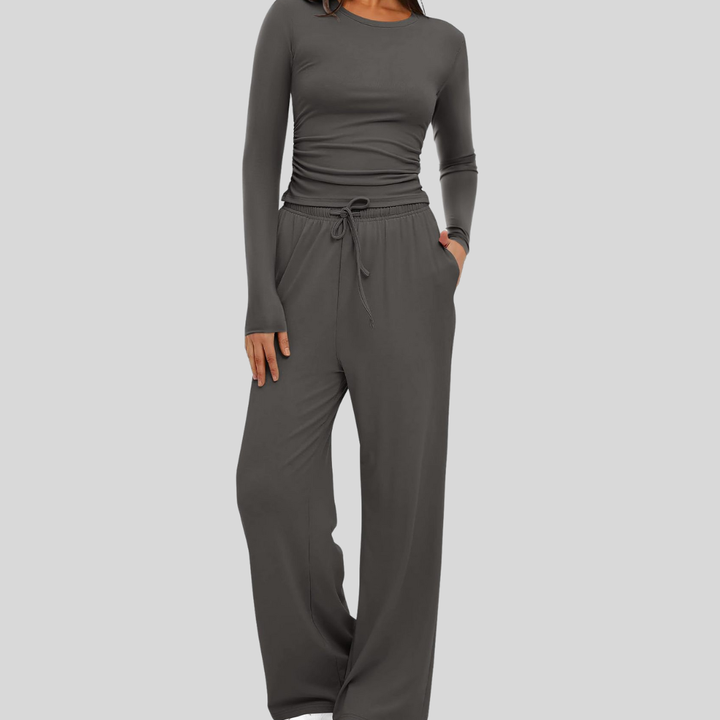 Fitted Long Sleeve Lounge Set in Charcoal — VerolynBoutique