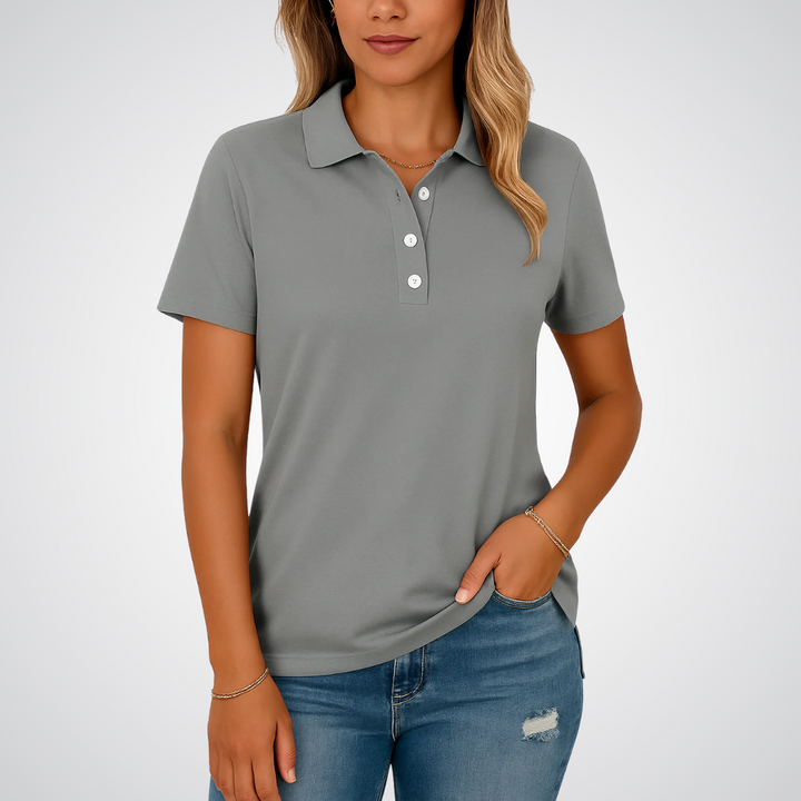 Short Sleeve Cotton Polo Shirt in Grey — VerolynBoutique