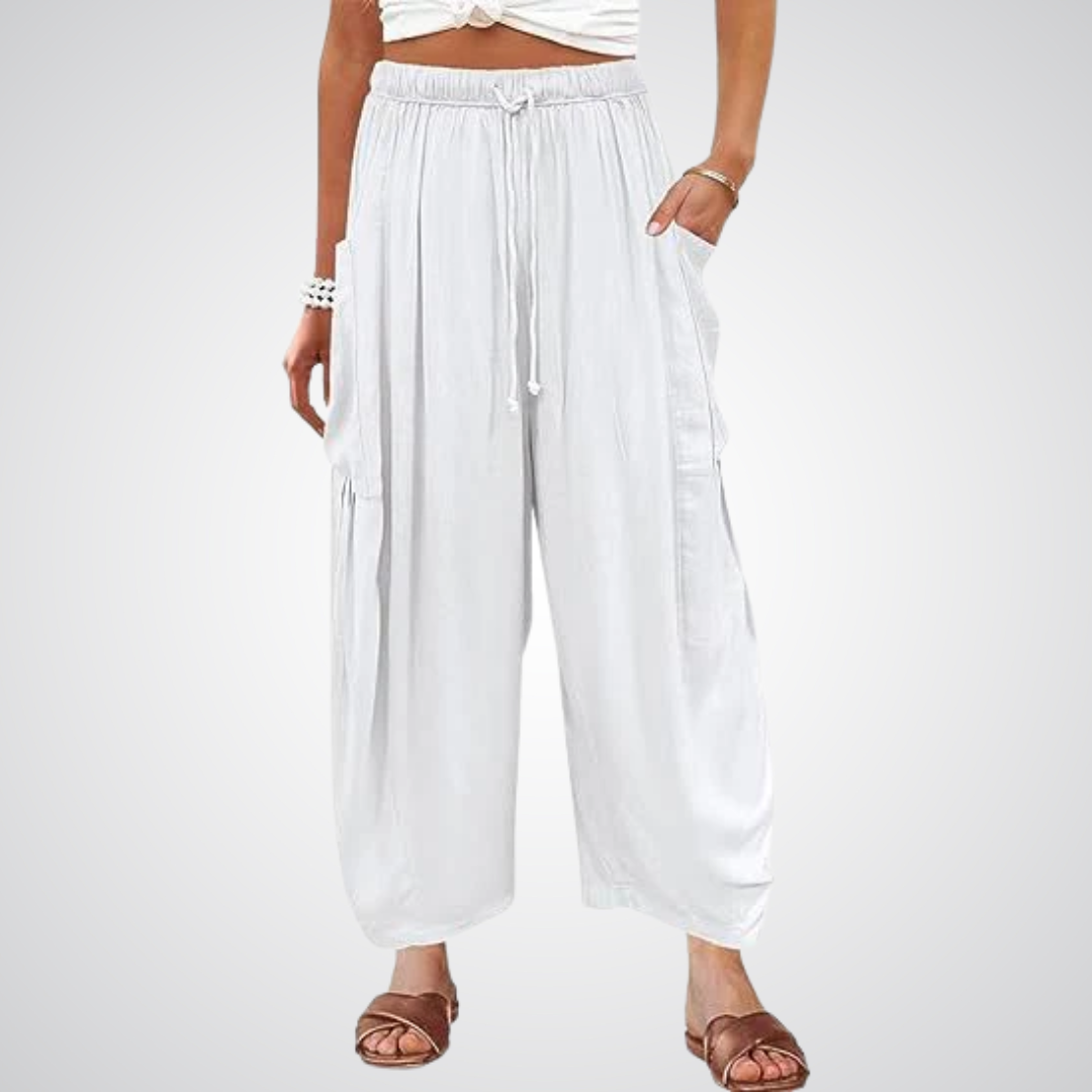 Cotton Linen Wide Leg Trousers in White — VerolynBoutique