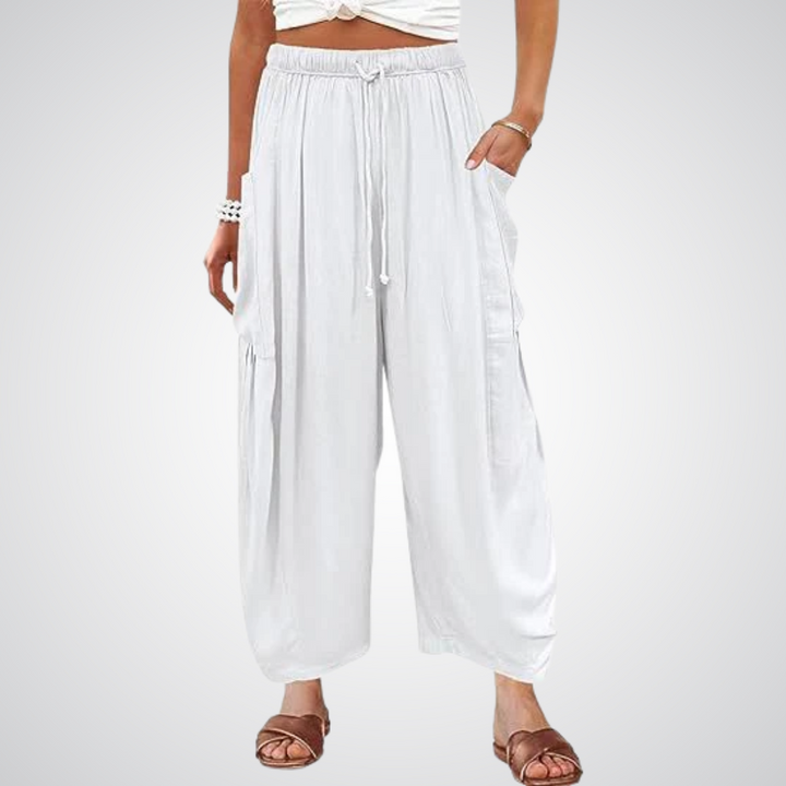 Cotton Linen Wide Leg Trousers in White — VerolynBoutique