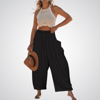 Cotton Linen Wide Leg Trousers in Black — VerolynBoutique