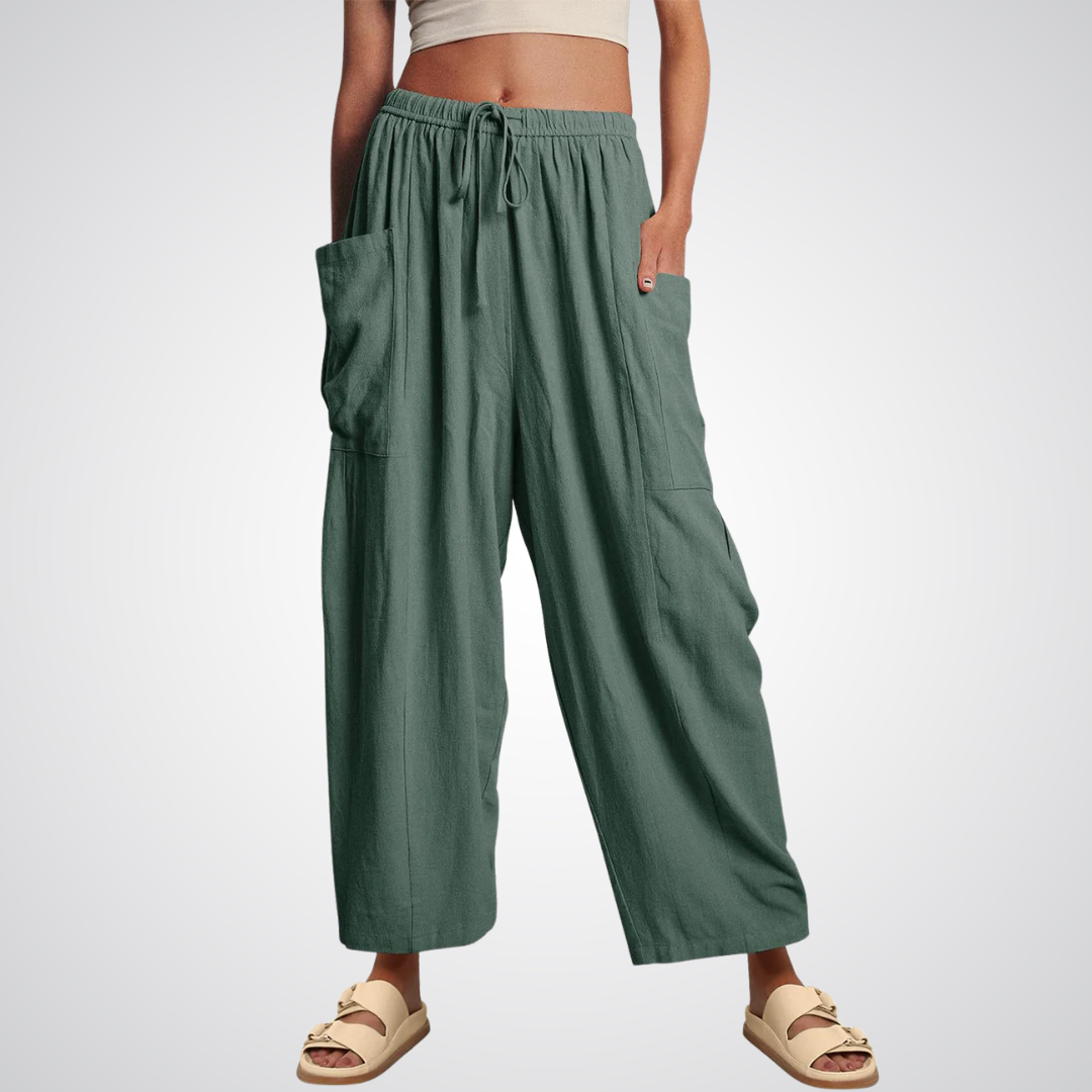 Cotton Linen Wide Leg Trousers in Green — VerolynBoutique