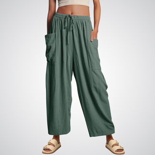 Cotton Linen Wide Leg Trousers in Green — VerolynBoutique