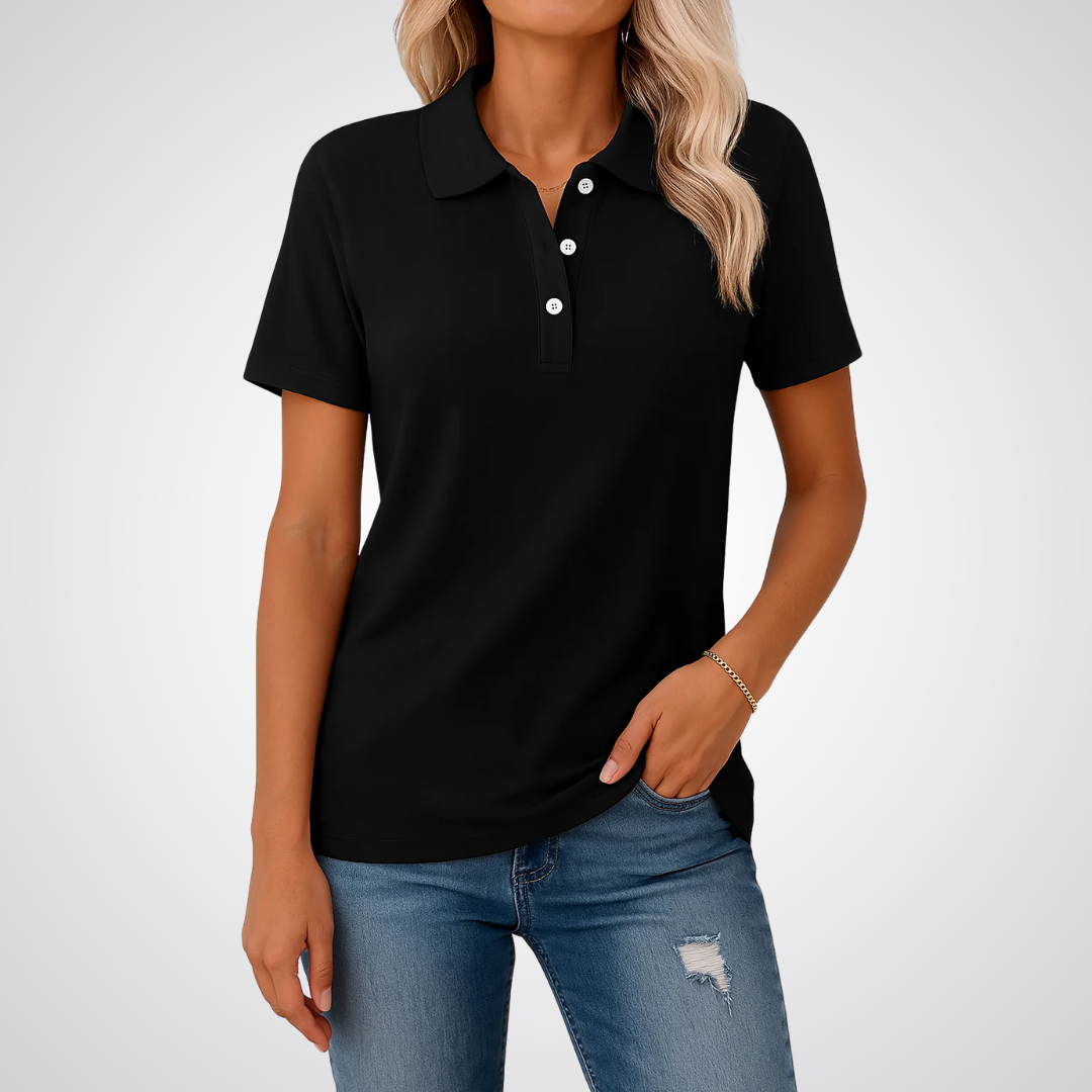 Short Sleeve Cotton Polo Shirt in Black — VerolynBoutique