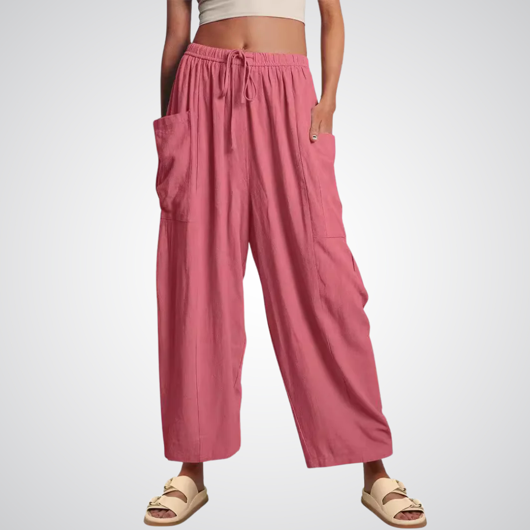 Cotton Linen Wide Leg Trousers in Pink — VerolynBoutique