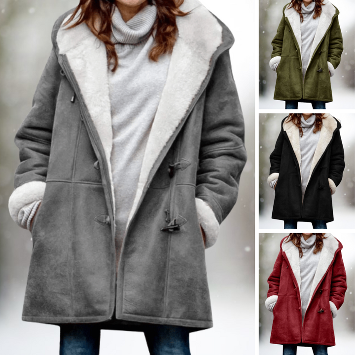 Fleece-Lined Suede-Look Hooded Coat in Black — VerolynBoutique