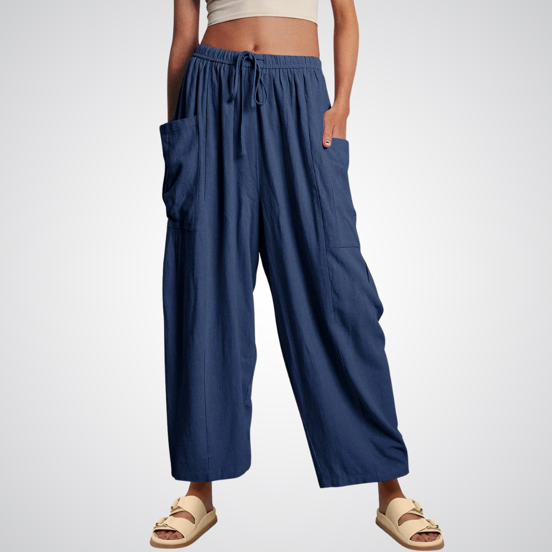 Cotton Linen Wide Leg Trousers in Navy — VerolynBoutique