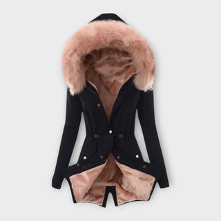 Drawstring Waist Fur-Lined Parka in Black &amp; Pink — VerolynBoutique