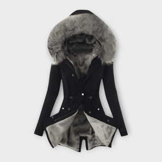 Drawstring Waist Fur-Lined Parka in Black &amp; Grey — VerolynBoutique