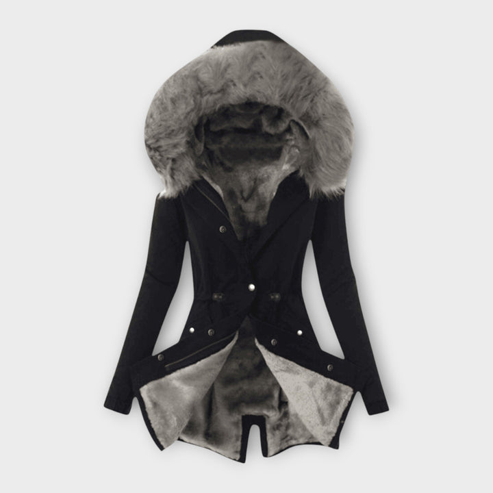 Drawstring Waist Fur-Lined Parka in Black &amp; Grey — VerolynBoutique