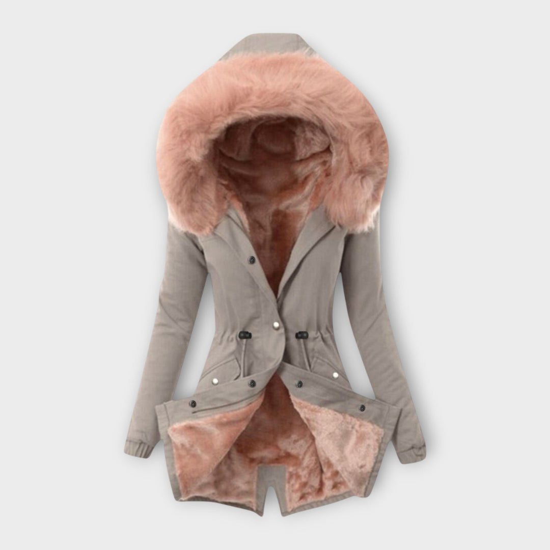 Drawstring Waist Fur-Lined Parka in Grey — VerolynBoutique