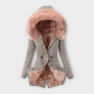 Drawstring Waist Fur-Lined Parka in Grey — VerolynBoutique