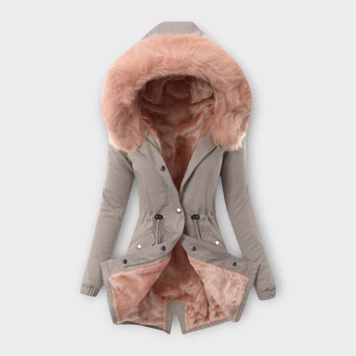 Drawstring Waist Fur-Lined Parka in Grey — VerolynBoutique