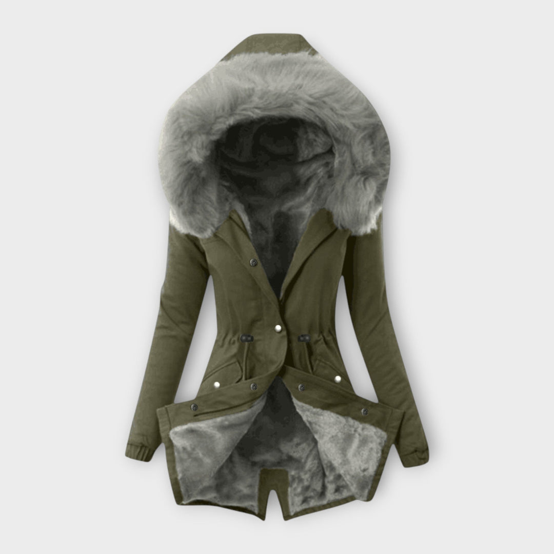 Drawstring Waist Fur-Lined Parka in Green — VerolynBoutique