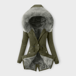 Drawstring Waist Fur-Lined Parka in Green — VerolynBoutique