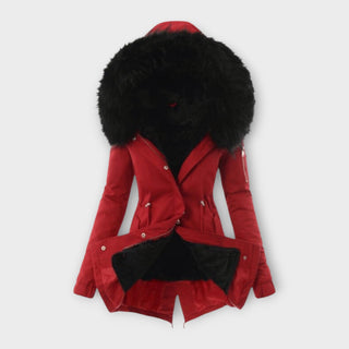 Drawstring Waist Fur-Lined Parka in Red — VerolynBoutique