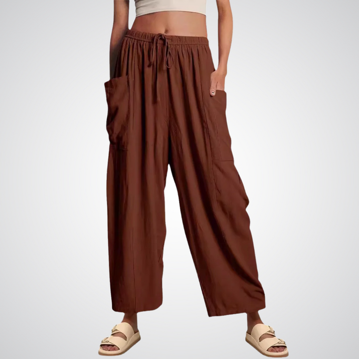 Cotton Linen Wide Leg Trousers in Coffee Brown — VerolynBoutique