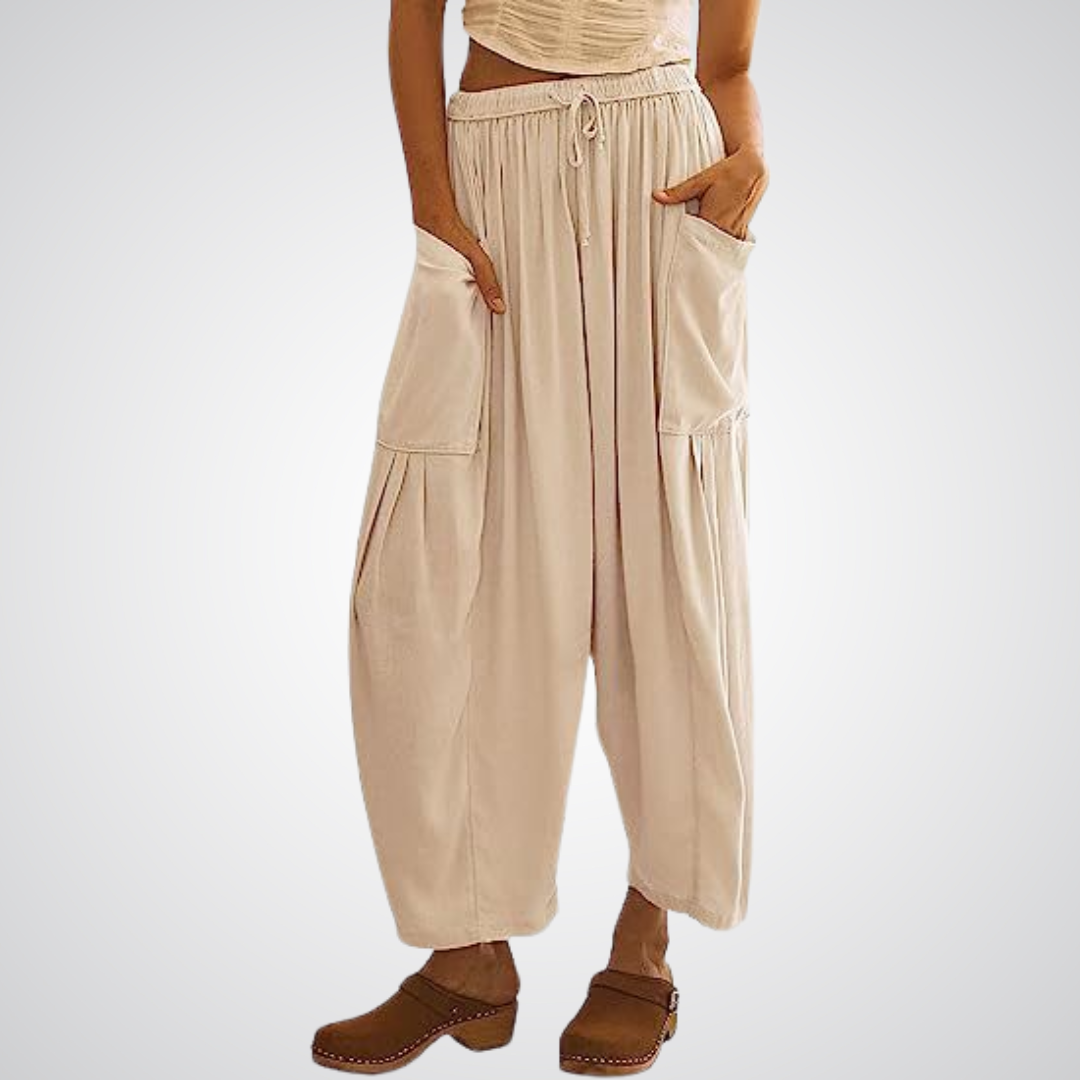 Cotton Linen Wide Leg Trousers in Apricot — VerolynBoutique