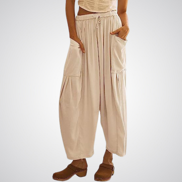 Cotton Linen Wide Leg Trousers in Apricot — VerolynBoutique