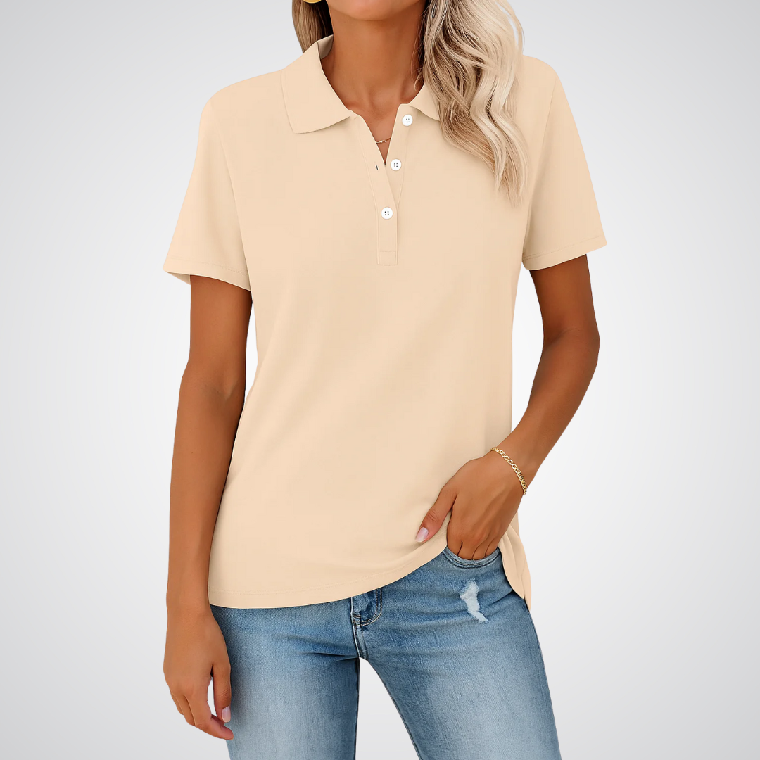 Short Sleeve Cotton Polo Shirt in Beige — VerolynBoutique
