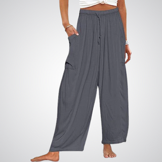 Cotton Linen Wide Leg Trousers in Grey — VerolynBoutique