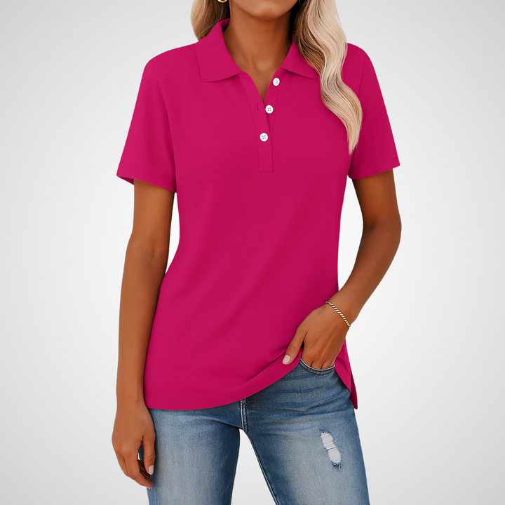 Short Sleeve Cotton Polo Shirt in Fuchsia — VerolynBoutique
