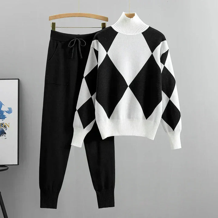 Diamond Knit Jumper Co-Ord Set in Black — VerolynBoutique