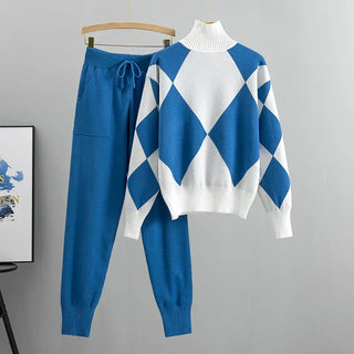 Diamond Knit Jumper Co-Ord Set in Blue — VerolynBoutique