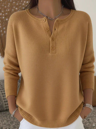 Verolyn henley button knit jumper in camel
