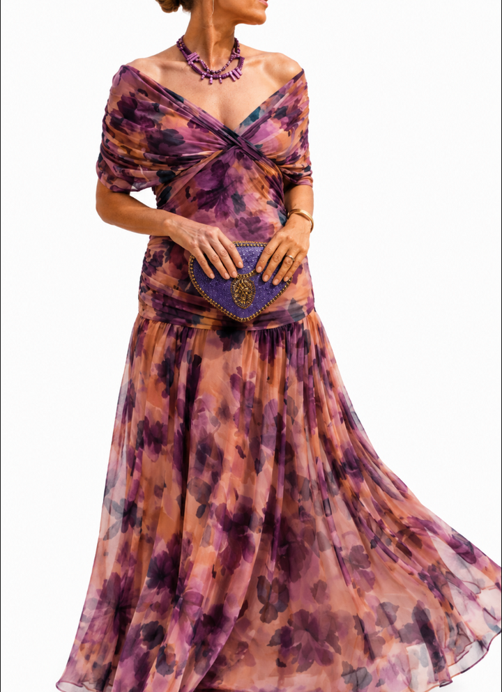 Off Shoulder Maxi Dress in Floral Print — VerolynBoutique