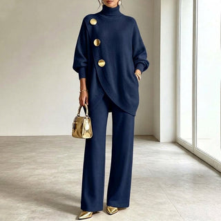 Gold Button Knit Co-ord Set in Navy — VerolynBoutique