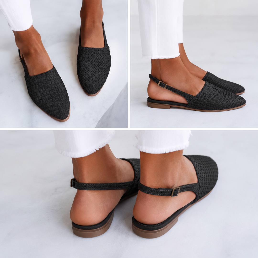 Woven Slingback Flats in Black — VerolynBoutique
