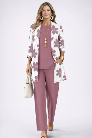 Verolyn everyday printed cardigan three-piece set in light pink