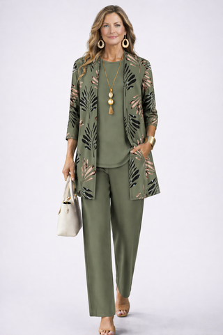 Verolyn everyday printed cardigan three-piece set in green